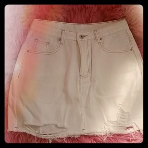 White Ripped Jean Skirt